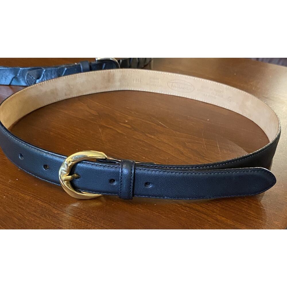 Women's Belts 2 Black Leather TALBOTS & HINGE 1" Thick for Trousers & Pant S / M - Picture 8 of 9